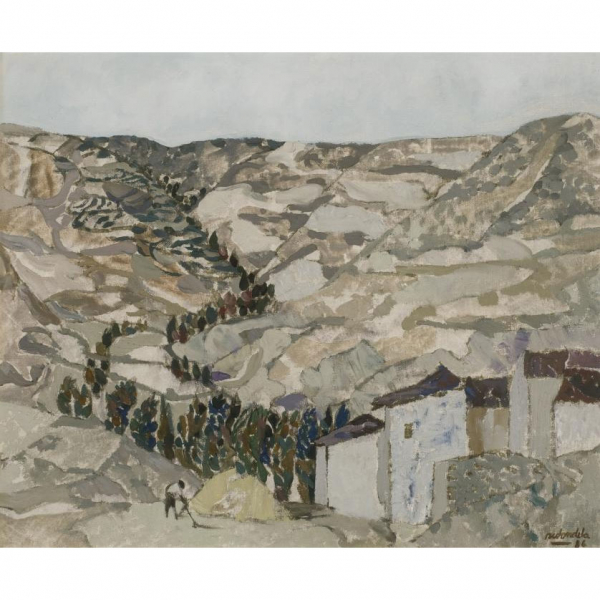 Agustín Redondela (1922 - 2015) "Paisaje (1986)". Óleo sobre lienzo. Firmado y fechado (86) en el ángulo inferior derecho.