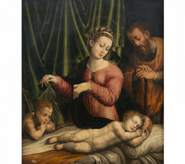 CÍRCULO DE LAVINIA FONTANA (Escuela española, SIGLO XVI)  La Virgen del Silencio; Sagrada Familia con San Juanito y Niño Jesús dormido 