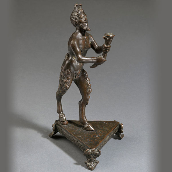 Fauno en bronce, atribuido al taller de Desiderio da Firenze, Escuela italiana del siglo XVI