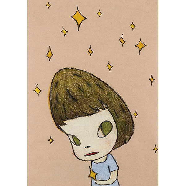 Yoshitomo Nara.  "Sin título (2007)". Dibujo coloreado sobre papel. Firmado y fechado (07) al dorso.