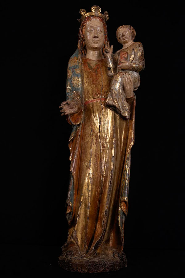 Espectacular Gran Virgen &quot;Maiestat&quot; con Niño Ile-de-France, escuela Medieval Gótica Francesa del siglo XIV - principios del siglo XV. 