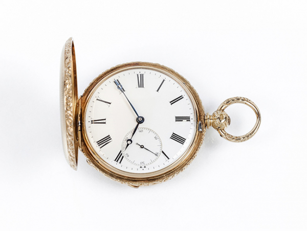Reloj saboneta alemán, JULIUS ASSMANN (Dresden), nº 2411, en caja original de oro rosa 18 K 