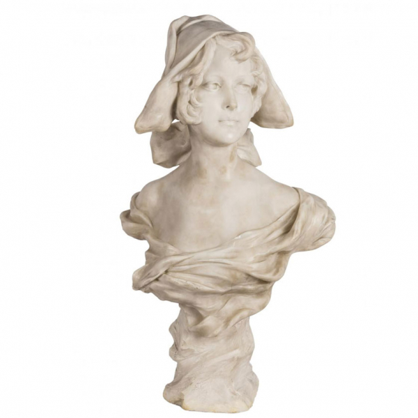 CAMILLE LEFEVRE (1853 - 1947) "Mujer bretona". Busto realizado en mármol tallado y pulido.