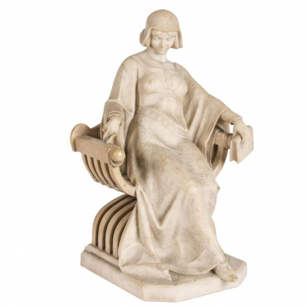 EUGENIO BATTIGLIA (S. XIX - XX) &quot;Beatrize&quot;. Escultura realizada en alabastros tallado y pulido.