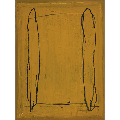 Joan Hernández Pijoan.     &quot;Ocre amb xiprers (1987)&quot;. Óleo sobre lienzo. Firmado y fechado (87)