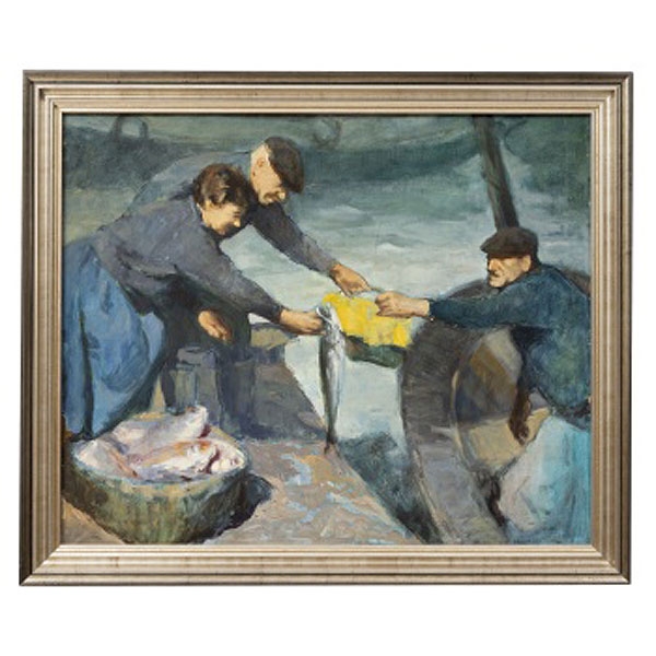 CARLOS E. GIL  (Bilbao 1920) "Pescadores en el puerto"