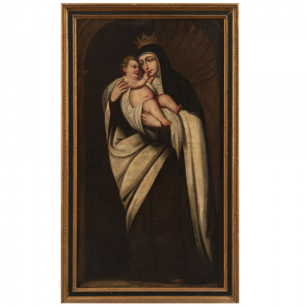"Virgen con niño"  ESCUELA ESPAÑOLA, Finales del siglo XVII-XVIII