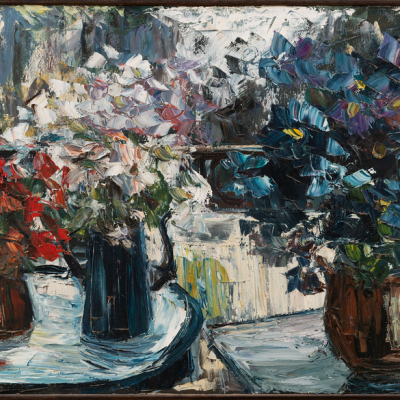 &quot;Mirador con bodegón de flores&quot; c. 1991  IRENE LAFFITE (San Sebastián, 1941 -2001)