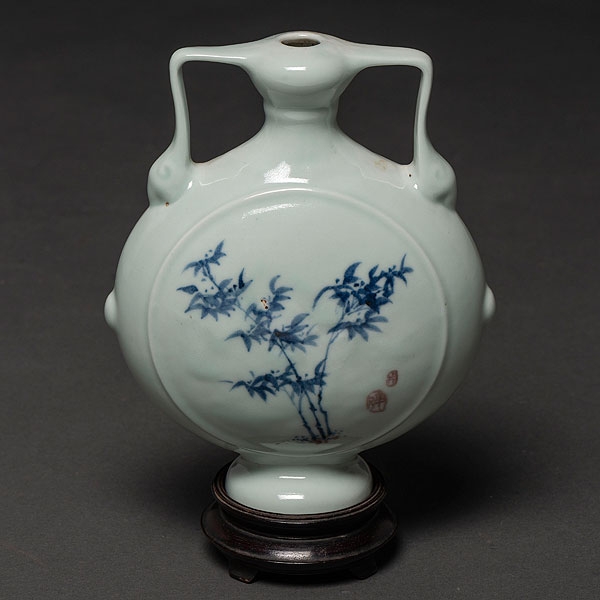 Cantimplora en porcelana china azul y blanca. Trabajo Chino, Siglo XIX-XX