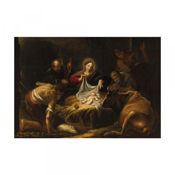 Agustín Gasull (XVII - 1710).    &quot;Adoración de los Pastores&quot;. Óleo sobre lienzo. 