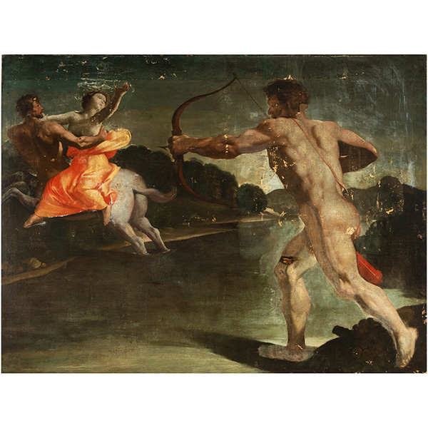 Hércules Disparando una Flecha al Centauro Neso, atribuído a Lanfranco Giovanni (Padua, 1582 - Roma, 1647), escuela italiana de principios del siglo XVII.