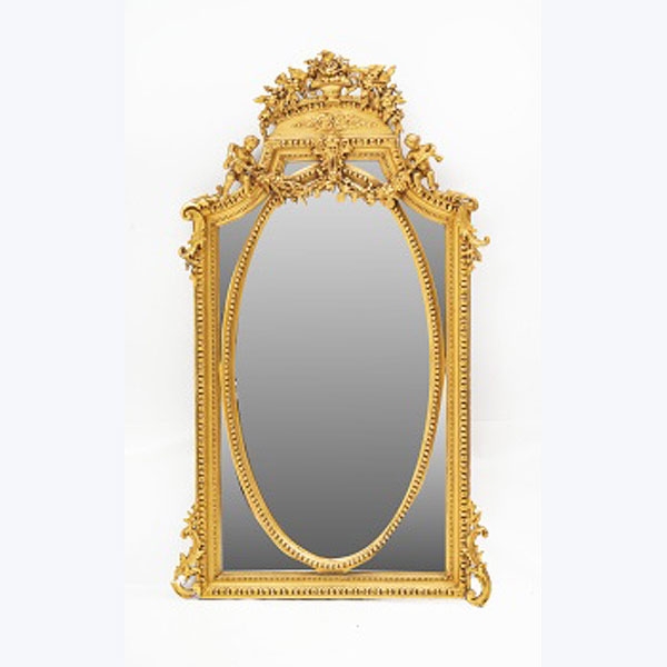 Espejo en madera y estuco dorado con decoración de perlas Estilo Luis XVI.