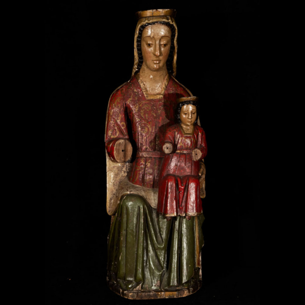 Escultura románica de Virgen entronizada con el Niño, escuela española, hacia el siglo XIII. 