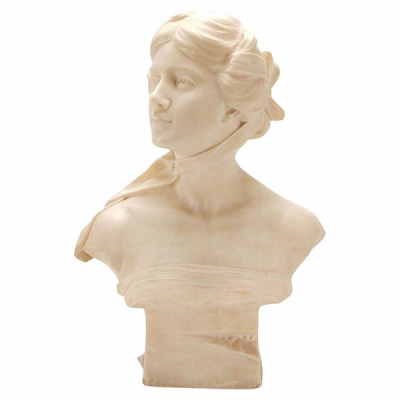 &quot;La Bella Florentina&quot; Emilio Fiaschi (1858 – 1941), escultura italiana en busto realizada en mármol de carrara, siglo XIX. 