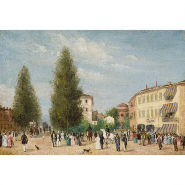 CANELLA,GIUSEPPE II (1837 - 1913) "Plaza italiana". Óleo sobre lienzo.