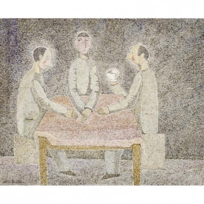 Cristino de Vera. Tres enmascarados a la mesa (c. 1971)
