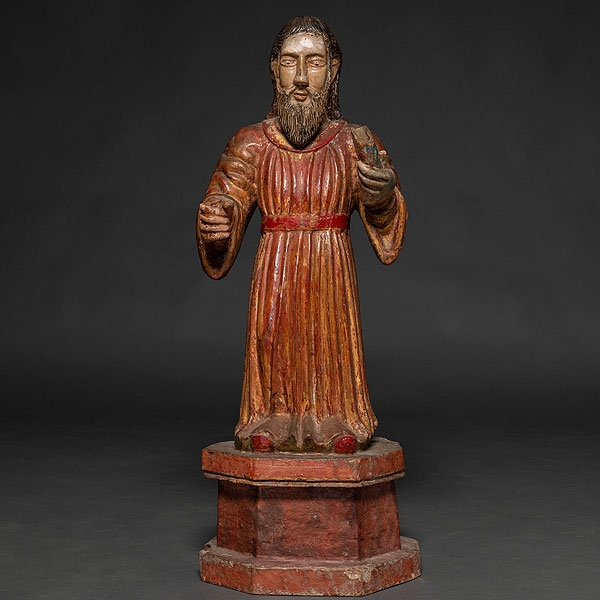 "Apóstol" Escultura tardogótica en madera tallada y policromada. h. 1500