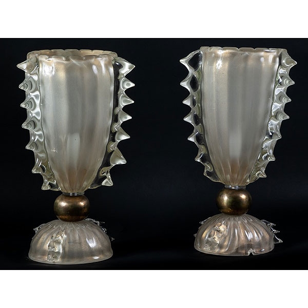 Pareja de lámparas de mesa de vidrio de Murano