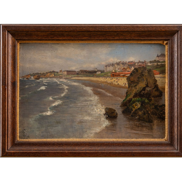 "Vista de la Playa de Biarritz"  ESCUELA FRANCESA, Siglo XIX