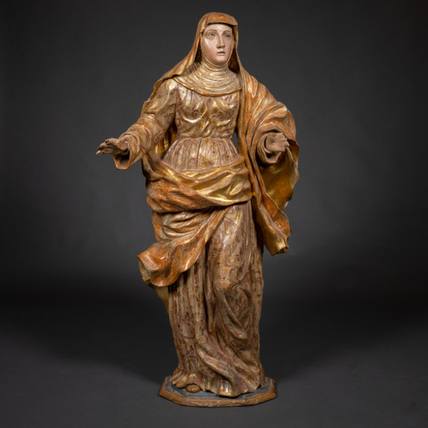 "Virgen" Escultura en madera tallada y policromada. Trabajo español del siglo XVIII