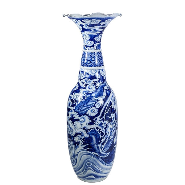 Jarrón de porcelana japonesa azul y blanco