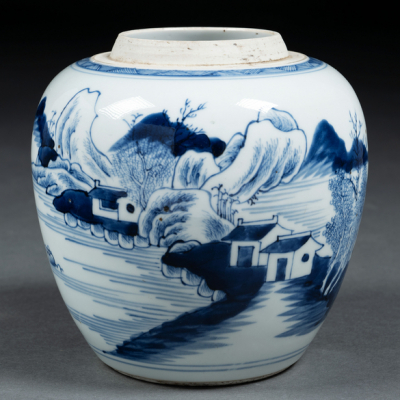 Bote de jengibre en porcelana china azul y blanca. Trabajo Chino, Siglo XIX