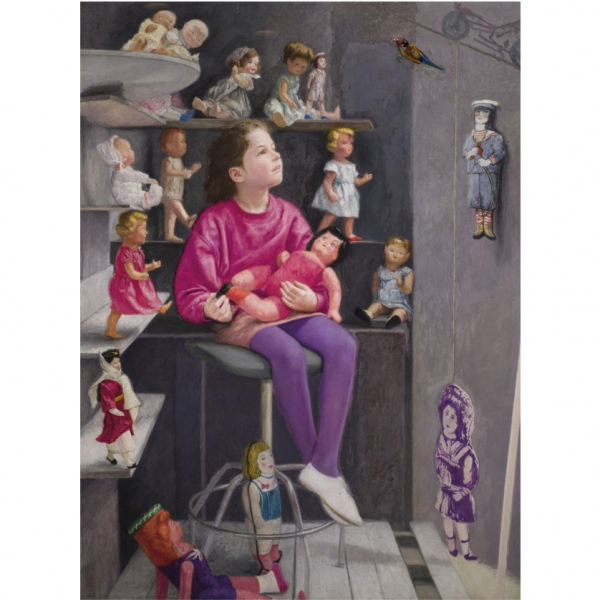 Daniel Quintero (1949) "Casa de muñecas (1993-94)". Óleo y gouache sobre lienzo. Firmado en el ángulo inferior izquierdo.