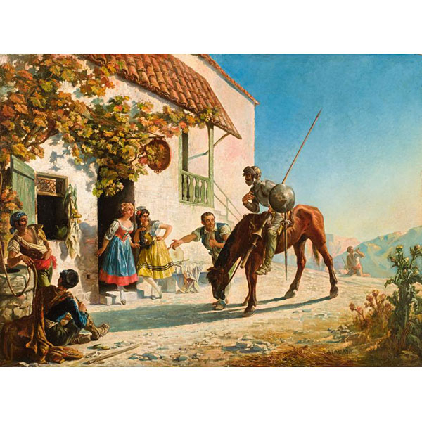 Enrique Atalaya (? - 1914) "Escena del Quijote". Óleo sobre lienzo.