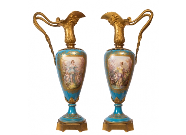 Importante pareja de jarras a la manera de Sévres Francia, firmadas por Maglin h. 1890