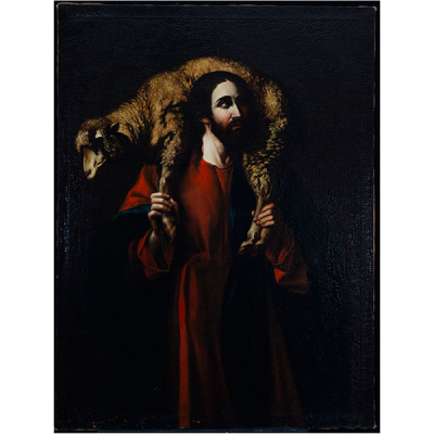 Jesús Buen Pastor, escuela Caravaggista Lombarda del siglo XVII, Italia. 