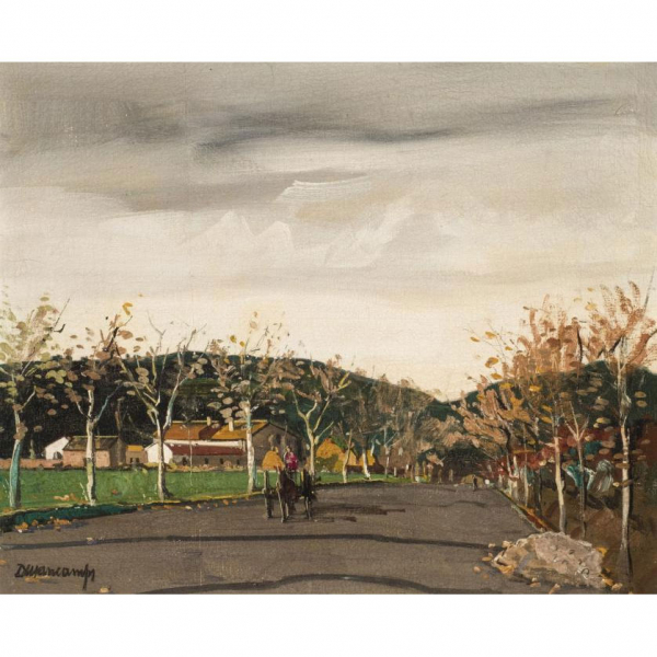 DURANCAMPS, RAFAEL (1891 - 1979) "Carreta en el camino". Óleo sobre lienzo.