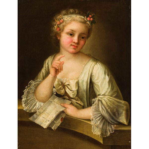 Escuela Francesa S. XVIII. "Dama leyendo una carta". Óleo sobre lienzo.