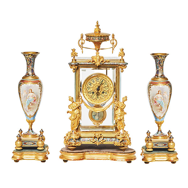 Reloj de sobremesa "de templete" Le Palais Royal, La Habana y copas Sévres, fles. del s.XIX