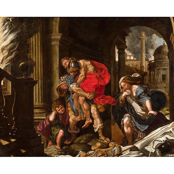 ESCUELA ITALIANA S XVII   "Eneas y Anquises huyendo de Troya"