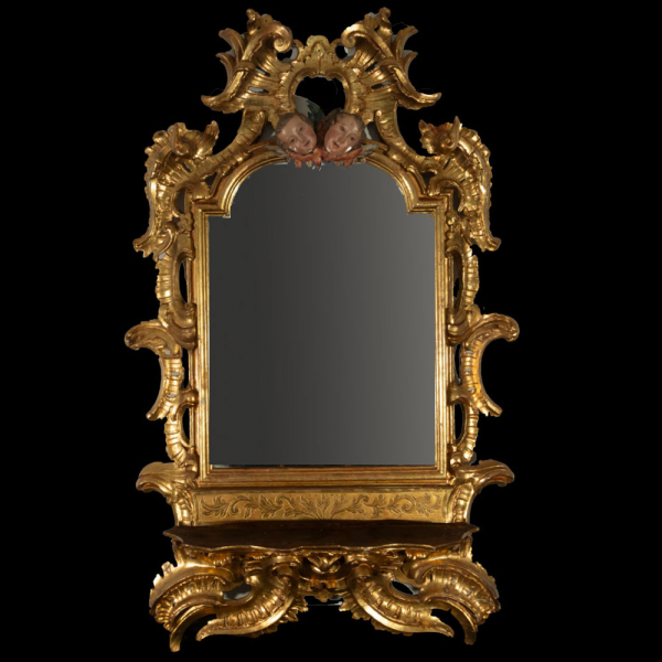 Marco antiguo español del siglo XVII transformado en espejo en madera tallada. 