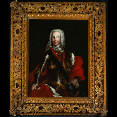 Gran Retrato de Felipe V de Borbón con Armadura y el Toisón de oro, escuela italiana del siglo XVIII.