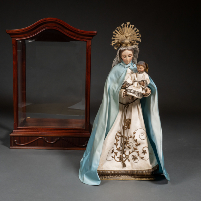 &quot;Virgen del carmen&quot; Escultura en madera tallada y policromada. Posiblemente tallares de Olot, Siglo XIX