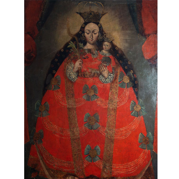 Gran Virgen con Niño, escuela colonial de Cuzco del siglo XVII. 