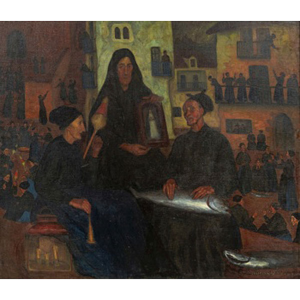 VALENTÍN DE ZUBIAURRE AGUIRREZABAL  (Madrid 1879 - 1963) "Mujeres vascas. Hilanderas, pescaderas y Santera"