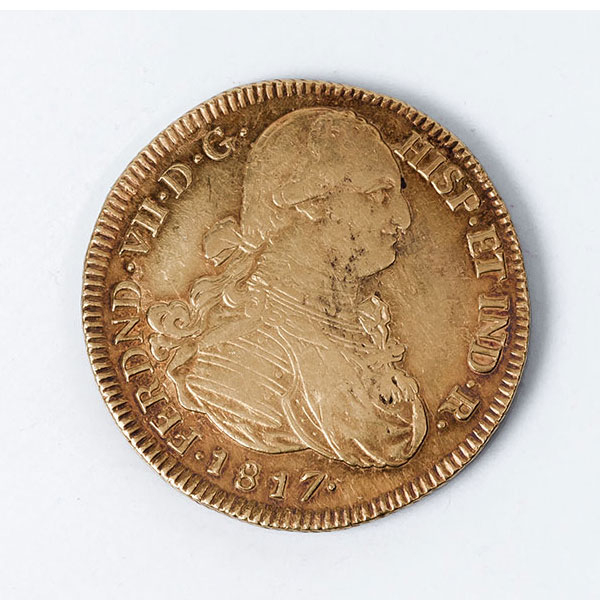 Moneda de oro (900 mil.). ESPAÑA. 8 Escudos. Fernando VII.1817. Popayan. F.M. 38 mm.