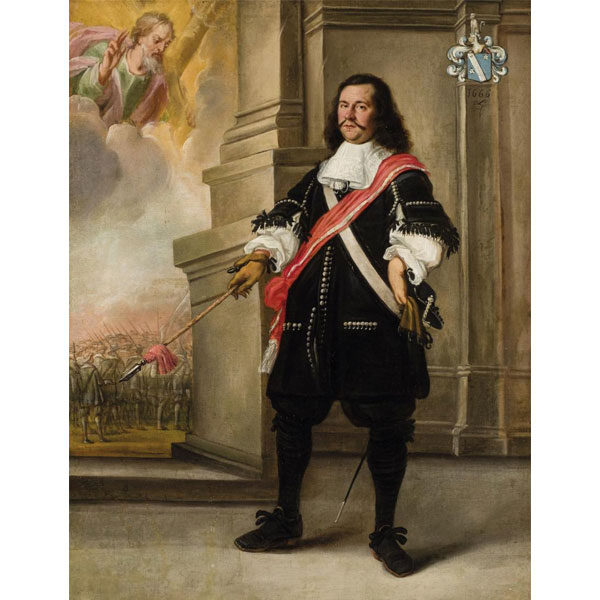 ESCUELA EUROPEA S. XVII   "Retrato de caballero con bastón de mando". Óleo sobre lienzo.
