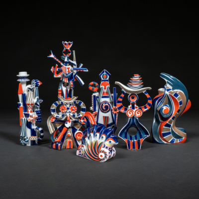 Conjunto de siete piezas en cerámica de Sagardelos.