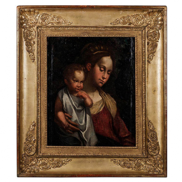  'Virgen con Niño'. Escuela italiana s XVIII. Óleo s/lienzo.