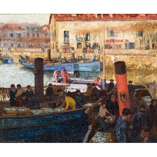 GEORGES MASSON (1875 - 1948) "Pescadores vascos. Regreso de la pesca". Óleo sobre lienzo.
