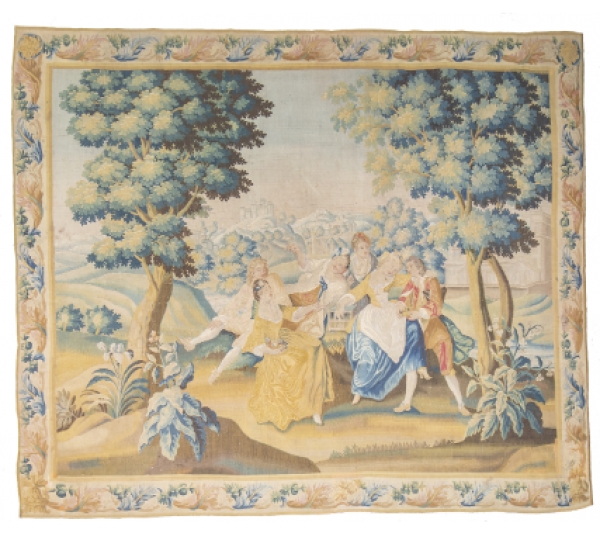 Tapiz en lana con escena de juego. Beauvais, Francia, S. XVIII.