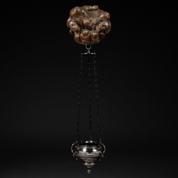 Lámpara votiva en plata española Y punzonada del siglo XIX