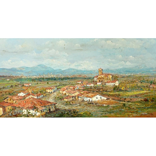 JESÚS LÓPEZ APELLÁNIZ  (Vitoria, Alava 1897-1969) "Vista de pueblo"