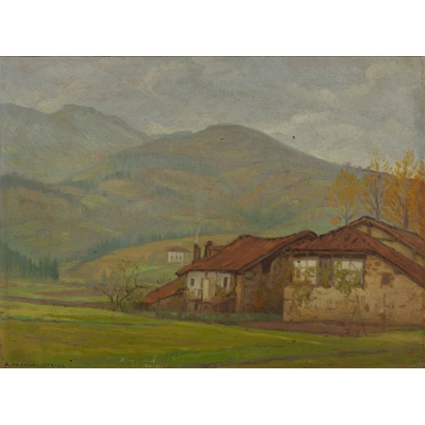 ÁNGEL CABANAS OTEIZA  (Gipuzkoa 1875 - 1964) "Paisaje vasco con caseríos"