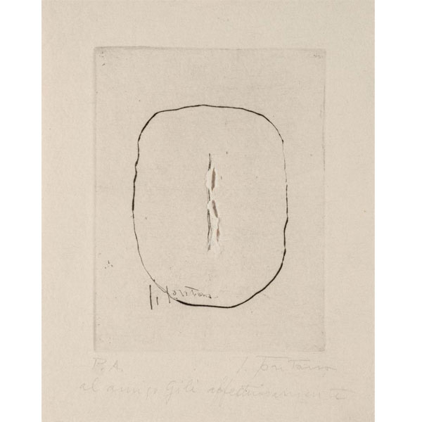 Lucio Fontana (1899 - 1968).  "Concetto Spaziale (1966)". Obra única Punta seca sobre papel nacarado Molí Vell.