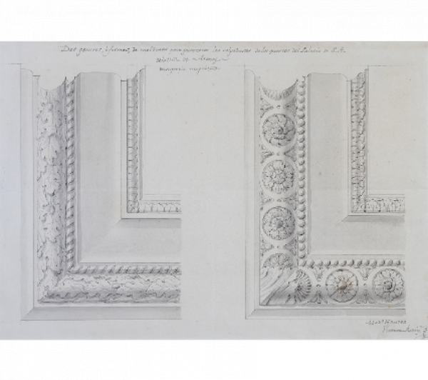 VENTURA RODRIGUEZ Y TIZON (Madrid, 1717-1785) Proyecto de dos molduras para guarnecer las colgaduras de los cuartos de su Majestad del Palacio de Arenas de San Pedro 1783